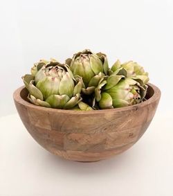 Kitchen Decor Set | 12” Wooden Bowl Filled Artificial Artichokes