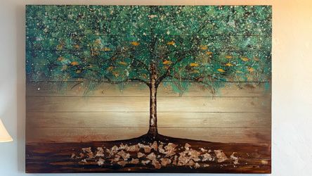 Large Painting Tree Wall Art on Wood Planks