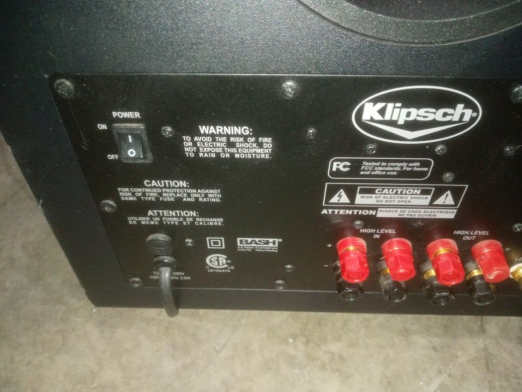 Klipsch Bash THX sub woofer box and 2 pro media
