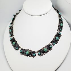 Vintage Style Taxco Mexico 925 Sterling Silver & Turquoise Necklace.