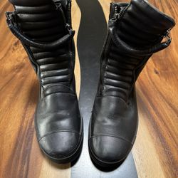 Marcella Black Leather Zipper Boots