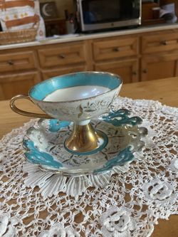 Cup Lefton China Hand Painted Tea Cup and Reticulated Saucer