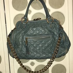 Marc Jacobs Leather Turquoise Stam Bag Purse Large