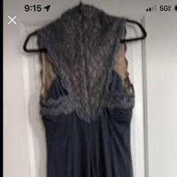 Size 10 Alex Evenings Formal Gown Navy Blue Metallic Lace Accents 