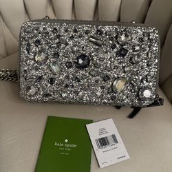 Kate Spade silver embellished clutch with chain strap original
