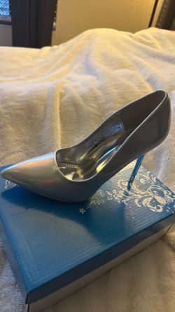 Iridescent silver heels