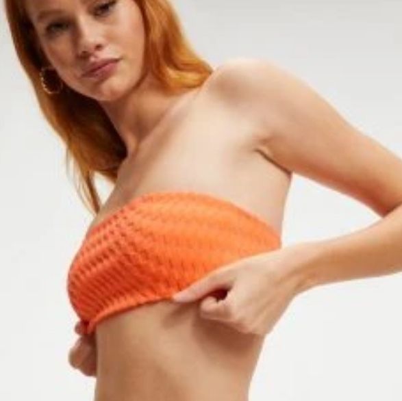 NWT [Good American] Bandeau Textured Swimsuit Bikini Top, Orange Juniors Sz (1)
