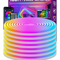 100Ft Neon Rope Lights,Flexible Led Rope Lights Control with App RGB Led Neon Light