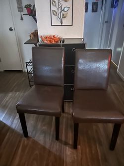 Brown Faux Leather Dining Chairs – Set of 2