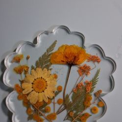 Handcrafted and created one-of-a kind resin coaster set with embedded real flowers