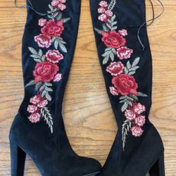 Woman’s Black Suede Thigh Long Boots Size 8 Excellent Condition