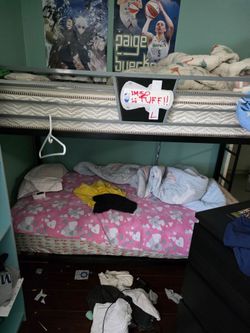 Free metal frame twin over twin bunk bed and 4 mattresses
