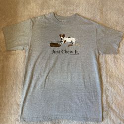 Vintage Y2K 'Just Chew it' Jack Russell Terrier gray t-shirt Size L