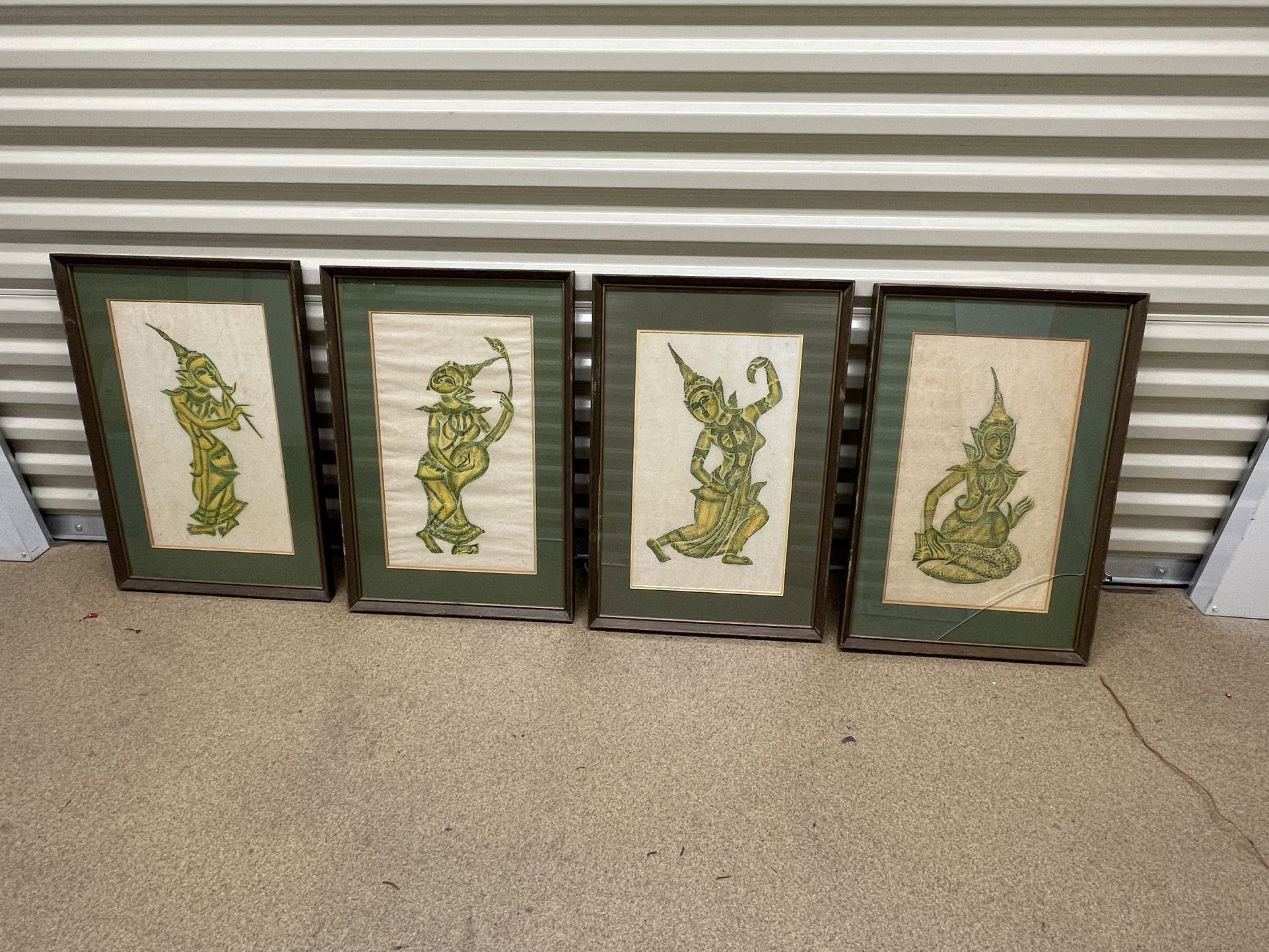 Antique - Rice Paper Green Asian Screen Artwork