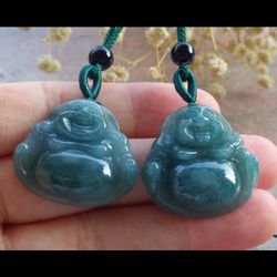 2 pcs Certificate JADEITE Jade Green joy Happy Buddha God pendant