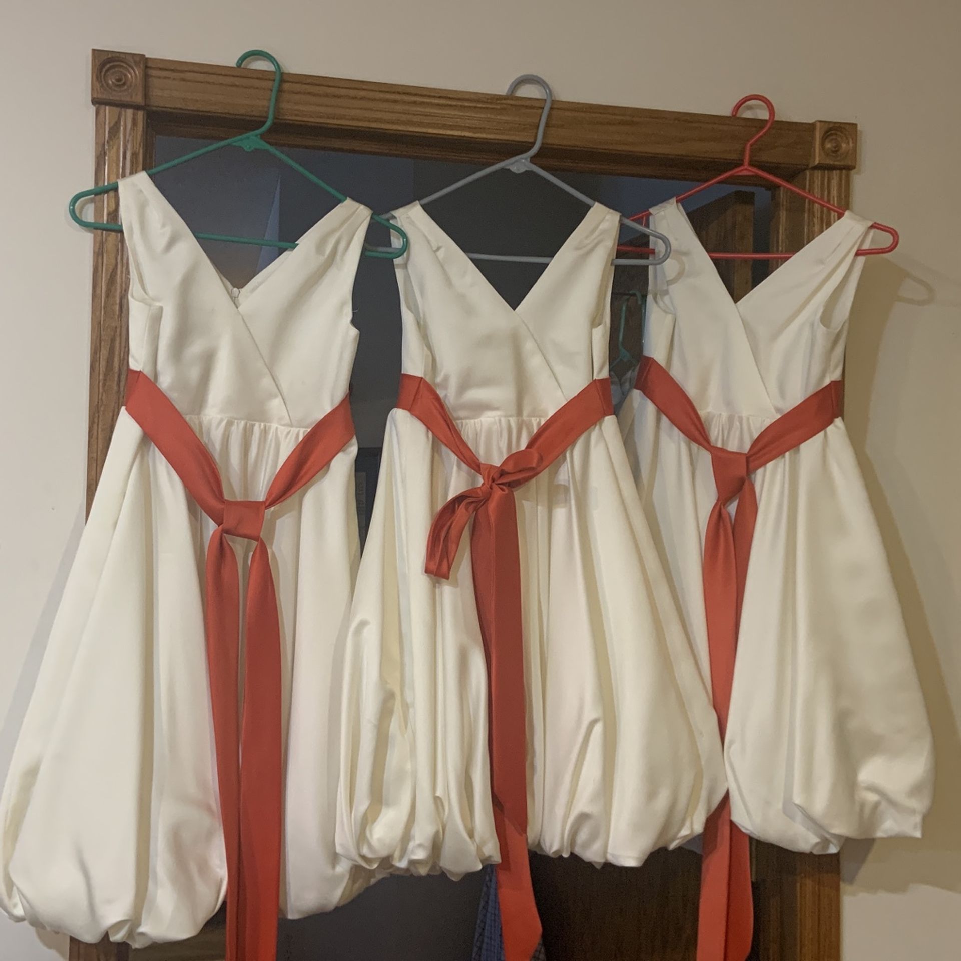 Flower Girl Dresses - Creme With Burnt Orange Sash Size 10,11 And 12