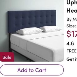 Queen Navy Blue Upholstered Headboard And Bed Frame 