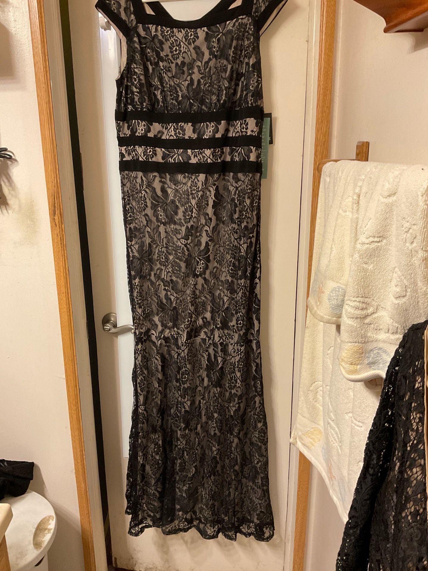 Black lace maxi dress with nude lining