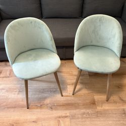 Two Velvet Fabric Chairs With Metal Legs