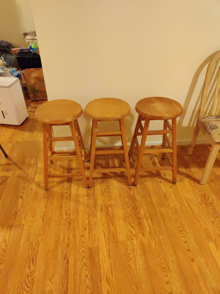 3 Wood Stools Wooden