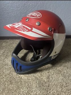 Vintage JT Racing USA Premier Super BMX Full Face Helmet Red White Blue 70s 80s