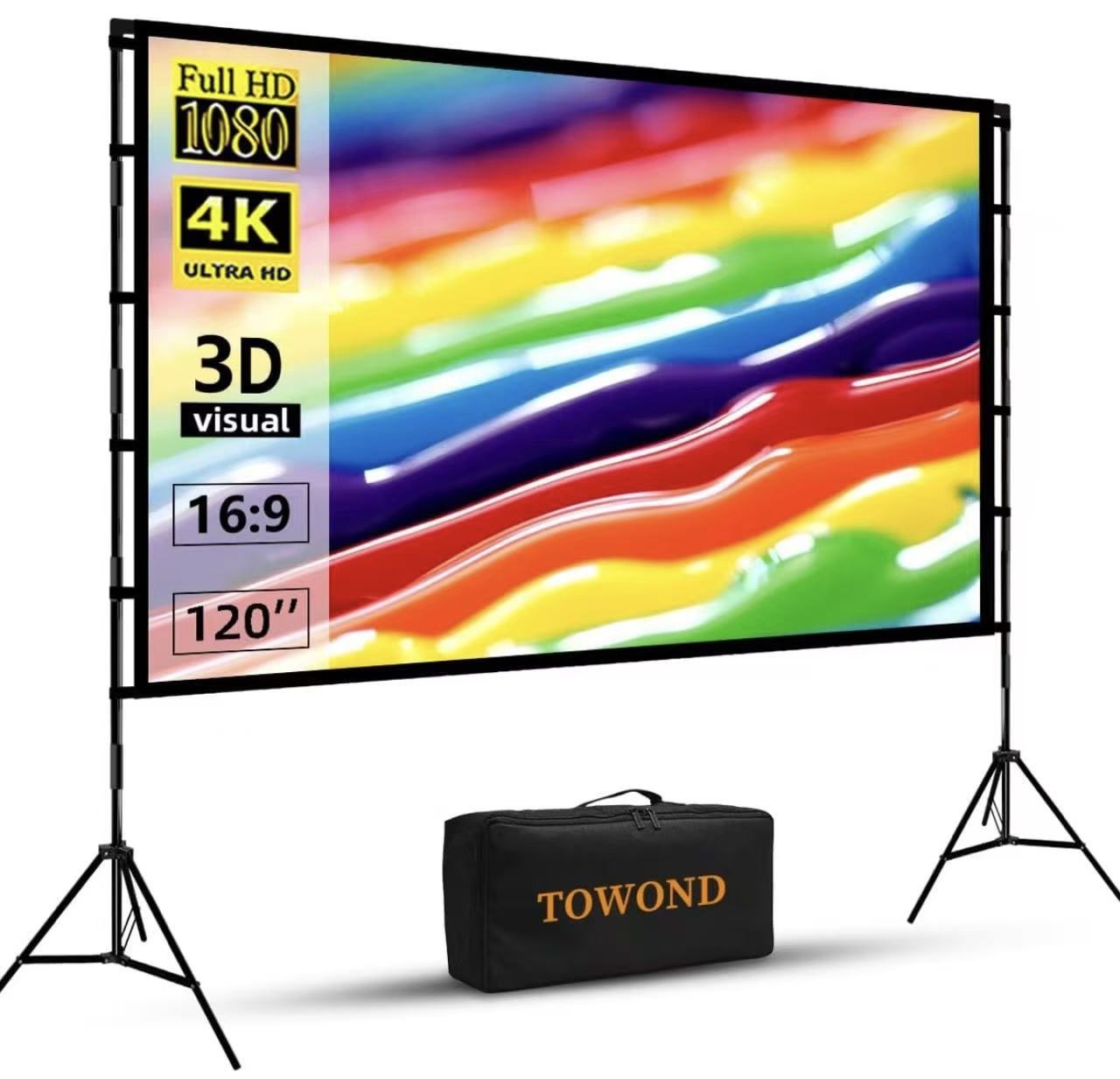 Brand New Projector Screen and Stand, Towond 120 inch Portable Projector Screen Indoor Outdoor Movie