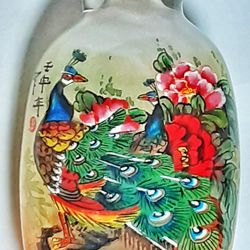 Antique Signed Reverse Painted Snuff Bottle With Peacock Birds !  3.25" H X 2"