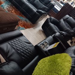 *Summer Sale Event*---Santiago Black Leather Reclining 3 Piece Living Room Sets---Now $1499---Delivery And Easy Financing Available 