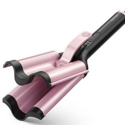 Professional Hair Crimper Curling Iron Wand Hair Waver 3 Barrel curling Iron Beach Waves Rose Gold