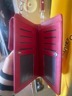 Red Leather Wallet with Crossbody Strap