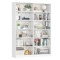 74.3” Double Wide 6-Tier Bookcase, Extra Large Wooden Freestanding Display Bookshelf for Home Office Living Room, White  Features:  【Double