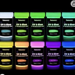 Fantastory Glow in the Dark Acrylic Paint, 10 Extra Bright Colors, 30ml/1oz Waterproof Glow in Dark Paint,Indoor Outdoor Blacklight Paint for Kids,Adu