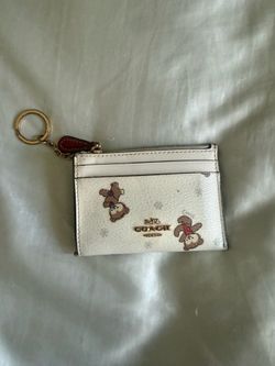 Coach Teddy Bear Zip Card Case Keychain Wallet