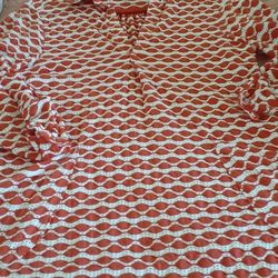 Red And White Cotton Knit Crochet Style Tunic 