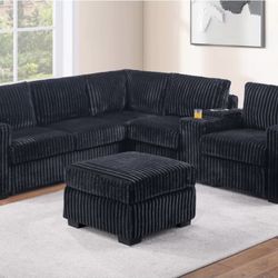 Corduroy Sectional Sofa With Ottoman