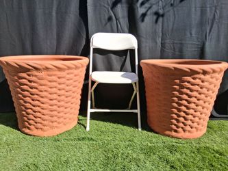 Large Terracotta Planters with Basket Weave Texture