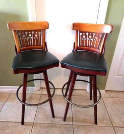 2 Vintage Mid-Century Style Wooden Swivel Bar Stools Black