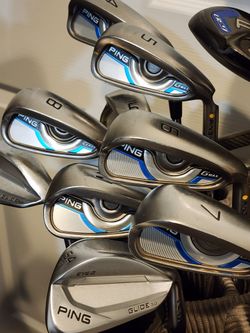 PING G-MAX IRON SET 4-PW WITH PING CFS DISTANCE REGULAR FLEX STEEL SHAFTS AND BRAND NEW GRIPS, IN EXCELLENT CONDITION. YELLOW DOT 2* UPRIGHT FOR TAL