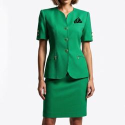 Vintage Kasper ASL 80s Bright Green Short Sleeve Skirt Suit Set 6 Petite Power