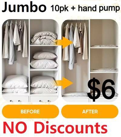 (New) Jumbo Vacuum Bags for Bedding/Clothes - 10 pcs + Manual Pump