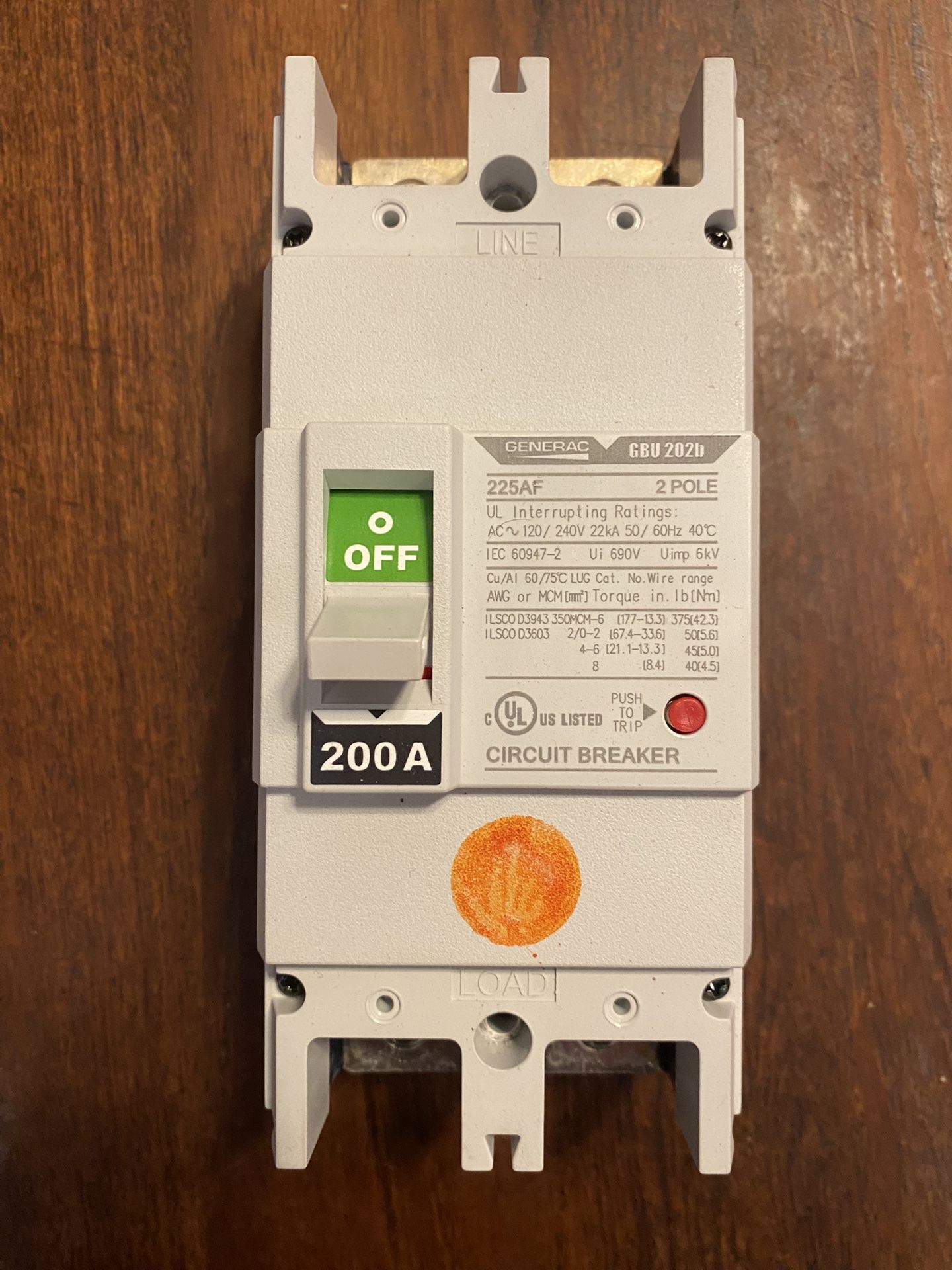 Generac Circuit Breaker 200AMP 2Pole 240V 225AF