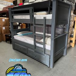 Triple Bunk Bed Grey With Mattress And Trundle New 