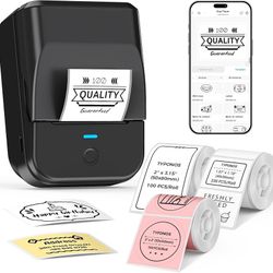 PM240 Label Maker Machine with 3 Tapes, Label Printer Black, Set 1 2'' Bluetooth Thermal Sticker Label Maker for Small Business, School Supplies, Clas