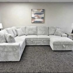 Gray Plush Sectional Couch