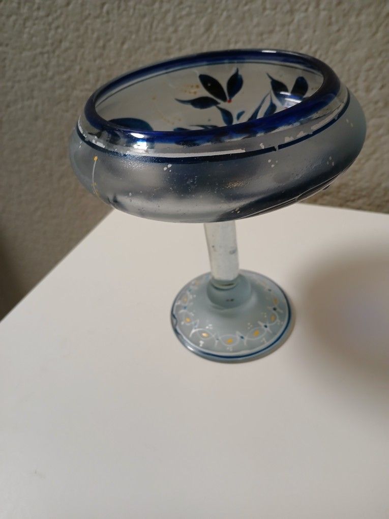 Hand Blown El Palomar/Tonala Style Handpainted Bird Margarita Glass 