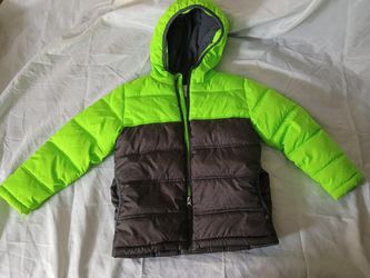 Boys' Green and Brown Puffer Jacket with Hood