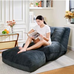 Bean Bag Chair with Ottoman, Comfy Bean Bag Sofa with Memory Foam, Lazy BeanBag Sofa with Footstool, Fireside Bean Bag Couch for Living Room, Bedroom,