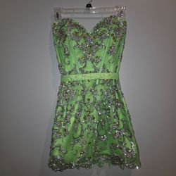 Authentic Sherri Hill Lime Green Beaded Strapless Homecoming/Cocktail Dress