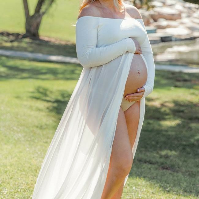 White Maternity Gown Dress Open Belly