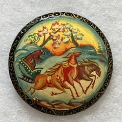 Vintage Signed Hand Painted Russian Pin 